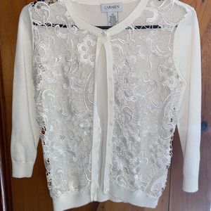 White Floral Lace Sweater Size XS